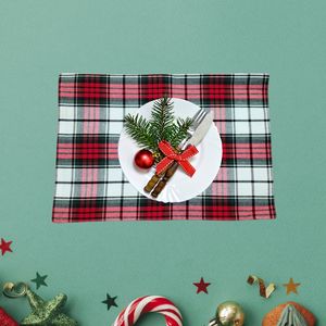 Stylish Christmas Red White Plaid <b>Rectangle</b> <b>Placemat</b> 100% Cotton Dining Table Mat Elegant Soft Washable Reusable Eco-Friendly - Product Image 1