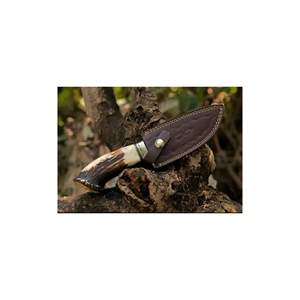 Couteau de chasse à lame fixe en acier Damas fait main avec manche en bois de cerf, couteau de camping et de survie en plein air - Product Image 5
