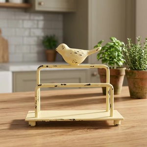 Rustic Yellow Metal Business Card Holder With Bird Sculpture Single Tier <b>Storage</b> <b>Rack</b> Handmade Desk Organizer - Product Image 2