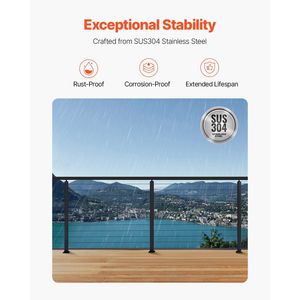 Pacco da 1 in acciaio inossidabile ringhiera per cavi 42x1x2 pollici montanti per scale preforati picchetti staffa di montaggio scala nera - Product Image 3