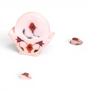 ชุดจานรองแก้วหินอ่อนทำมือ จานรองแก้วตกแต่งสำหรับวางบนโต๊ะ พร้อมที่วาง - Product Image 4