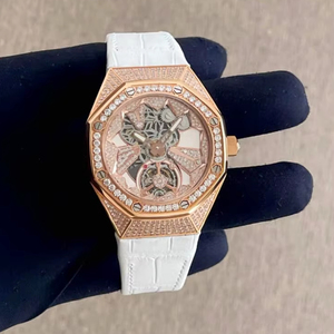 Montre de luxe pour homme, édition limitée, bracelet en cuir entièrement serti de diamants, style hip-hop, analogique - Product Image 1