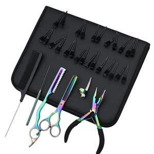 Kit d'outils pour extensions capillaires en acier inoxydable : pinces de maintien robustes, aiguille courbée pour la séparation des mèches, peigne à queue, boucle de fil et bande adhésive - Product Image 1
