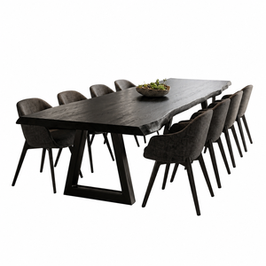 Table à manger contemporaine en bois massif avec bord naturel et chaises rembourrées pour un espace à manger moderne - Product Image 6