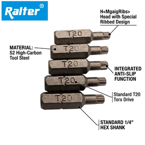 Ralter T20 <b>Torx</b> Bit MagicRibs 25mm 1/4 Inch Hex Head Industrial Grade Matte Finish - Product Image 3