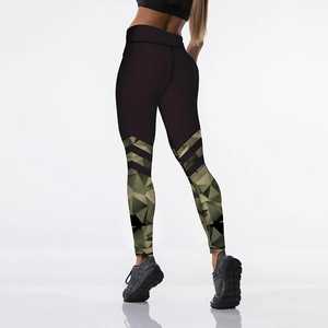Yoga <b>Leggings</b> Geometric Print Contrast <b>Stitch</b> Four-Way Stretch Spandex Polyester - Product Image 2