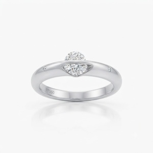 Bague de fiançailles en diamant taille brillant rond, en argent sterling 925, bague de demande en mariage élégante, bague de mariage en moissanite pour femme - Product Image 3