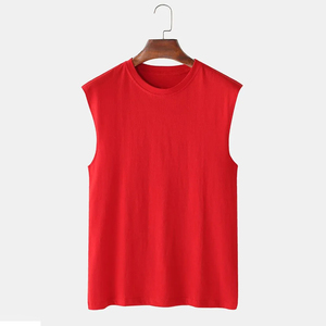 Débardeur sans manches rouge pour homme, col rond, tricoté, couleur unie, vêtement décontracté - Product Image 1