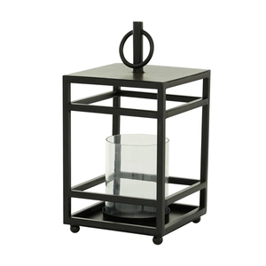 Modern Matte Black Square <b>Lantern</b> Industrial Metal <b>Hurricane</b> Candle Holder Minimalist Tabletop <b>Lantern</b> with Glass Chimney for - Product Image 1