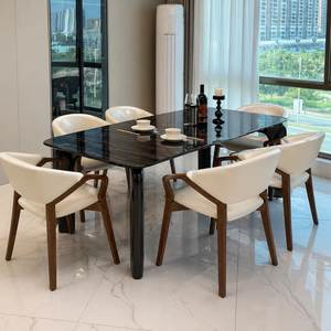 Modern Rectangle Dining <b>Table</b> With <b>Wood</b> Legs And Marble <b>Top</b> For Home Apartment Furniture 6 Seating Capacity Stable Design - Product Image 1