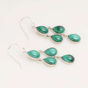 Natural Malachite <b>Dangle</b> <b>Earrings</b> 925 Sterling <b>Silver</b> Pear Cabochon Gemstone Handmade Statement Jewelry Gift For Women - Product Image 3