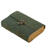 Carnet de notes artisanal en cuir vert épais, reliure à chevalet, livre vintage, papier à bords festonnés, carnet de croquis, idéal pour offrir