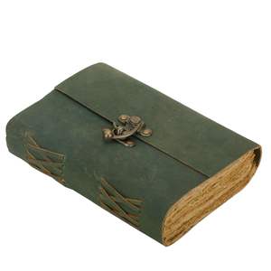 Diario Encuadernado en Cuero Verde Grueso Hecho a Mano - Libro de Sombras Vintage y Cuaderno de Bocetos con Papel de Borde Rústico Antiguo para Regalo - Product Image 2