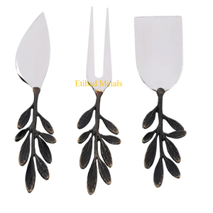 Juego de 3 cuchillos para queso de latón antiguo martillado, cuchillos de acero inoxidable con mango de latón - Product Image 6