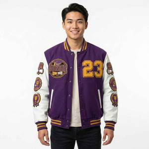Custom Men's Winter <b>Varsity</b> <b>Jacket</b> Chenille Embroidered Logo Wool Body Leather Sleeves <b>Vintage</b> Baseball Letterman <b>Jacket</b> - Product Image 4