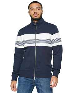 Sweat-shirt à fermeture éclair bleu marine pour homme, design rayé, coupe classique, tricoté, manches longues, col montant, style automne - Product Image 3