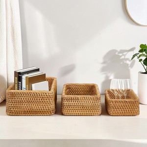 ISLA Set of 3 Natural Rattan Rect Food and Fruit Serving Baskets Handwoven Wicker Storage Baskets for Living Bedroom <b>Kitchen</b> OEM - Product Image 2