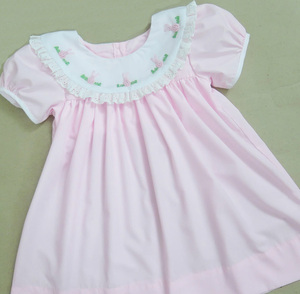 Cotton Spring collection for girls. featuring a cute style with a Peter Pan collar and hand-embroidered <b>rabbit</b> motifs. - Product Image 6