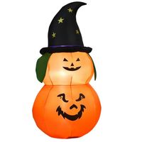 Zucca Gonfiabile LED di Halloween da 1,5 Metri con Cappello da Strega, Decorazioni per Esterni e Giardino