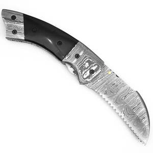 Couteau de survie pliable en acier Damas sur mesure avec manche en acier, couteau tactique avec étui en cuir OEM - Product Image 3