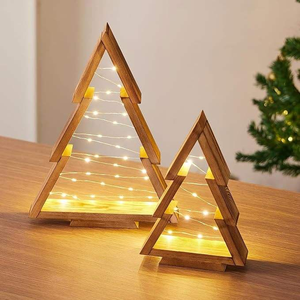 Sapin de Noël en bois avec lumières, directement de l'usine, décoration de Noël moderne de style farmhouse, ornements de Noël, cadeaux - Product Image 1