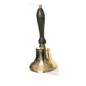 Brass Hand Bell With Wooden Handle Gold Plated Polished Nautical Decorative Bell for Home Decor Christmas Decor At Wholesale - Product Image 1
