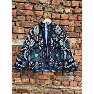 Veste en velours pour femmes, col mandarin, veste florale brodée à la main pour femmes, doublure en coton, style hippie - Product Image 5