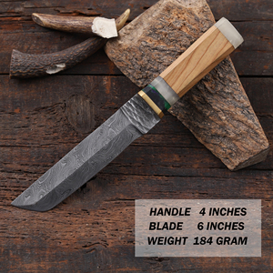 Couteau Tanto en acier Damas avec étui, lame fixe, manche pleine longueur, style japonais, manche en bois d'olivier et résine, personnalisable OEM/ODM - Product Image 2