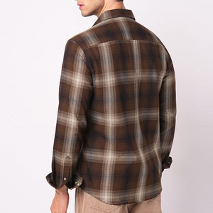Chemise en flanelle à carreaux marron pour homme, manches longues, col rabattu, vêtement décontracté d'automne, chemise en coton tissé respirant - Product Image 6