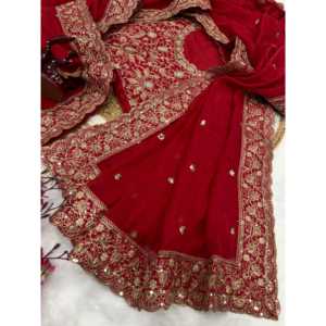 Sari pour femmes de créateur avec de magnifiques paillettes et des broderies en cordon - Product Image 6