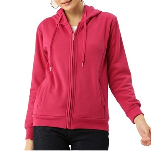 Sudadera con Capucha Roja Sólida para Mujer, con Cierre, de Forro Polar, Mezcla de Poliéster/Algodón, Colores Personalizados, Tejido Transpirable de Secado Rápido para Invierno - Product Image 3