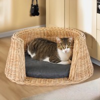 Nid pour animaux de compagnie rectangulaire XL en osier, rotin et paille tressée, lavable à la main, avec panier en feutre amovible et coussin, pour chat, chien, chiot