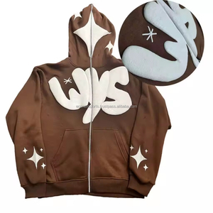 Sweat-shirts à capuche surdimensionnés pour hommes avec logo personnalisé 500 Gsm coton fermeture éclair complète pour impression bouffante 100% sweat à capuche pull Zipup lourd - Product Image 5