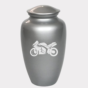 Urne funéraire en métal sur le thème de la moto avec motif de moto de course, finition satinée, conteneur commémoratif pour cendres, souvenir d'hommage - Product Image 3