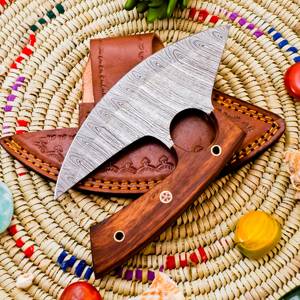 Cuchillo Ulu de Damasco Hecho a Mano con Mango de Madera – Cuchillo de Chef Premium para Exteriores - Product Image 2