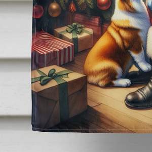 Corgi Santa Claus Grand Porche Maison Drapeau Multicolore Polyester Yard Bannière Illustration avec Tenture Murale Décorative et Manchon - Product Image 4