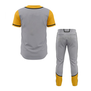 Conjunto de Uniforme de Béisbol para Hombre, Gris y Amarillo, Jersey de Manga Corta y Pantalones, Poliéster que Absorbe la Humedad, Impresión con Nombre del Equipo, Ropa de Béisbol - Product Image 2