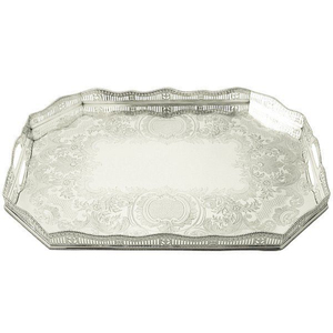 Plateau de service marocain artisanal en laiton, style vintage, rond, gravé, avec motifs géométriques et floraux islamiques complexes - Product Image 4