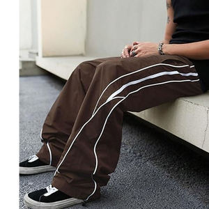 Men's Casual Loose Fit Cargo Pants with Elastic Waist Drawstring and Reflective Side Stripes Jogger <b>Trousers</b> for Streetwear - Product Image 4
