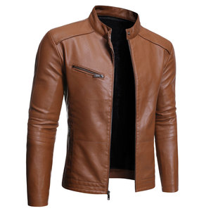 Vestes en cuir décontractées pour hommes, nouvelle collection, prix abordable, col montant, fermeture éclair sur le devant, couleurs personnalisables, imperméables, écologiques - Product Image 1
