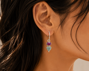 Boucles d'oreilles en argent sterling 925 avec rubis et amazonite pour femmes - Product Image 1