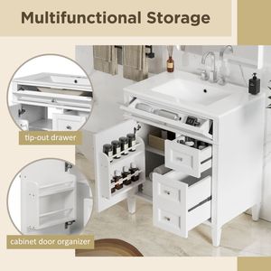 Mobile da bagno moderno da 30 pollici con 2 cassetti e cassetto ribaltante singolo lavandino armadio bagno - Product Image 6