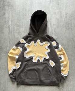 Sweat à capuche oversize streetwear en molleton de coton épais noir délavé, imprimé graphique crâne flamboyant rose de haute qualité, vente en gros - Product Image 2