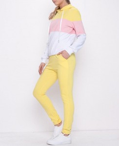 <b>Women</b> Color Blocking Hooded Sweatshirt Tracksuit Set Full Sleeve Green Pink <b>White</b> <b>Jogger</b> Pants Casual Outfit Spring Wear - Product Image 5