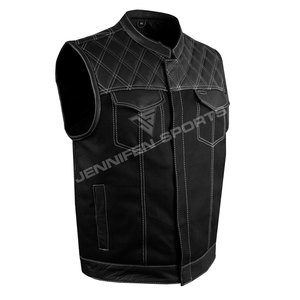 Chaleco de Motociclista de Alta Calidad, Personalizado, a la Moda, con Corte de Diamante, en Cuero Genuino y Tela de Lona para Hombre, de Primera Calidad - Product Image 2