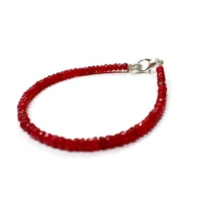 Pulsera Clásica Ecológica con Cierre Plateado de 7 Pulgadas, con Cuentas de Rubí Indio Natural de 3-3.5mm en Forma de Rondelle y Corte Facetado - Product Image 1