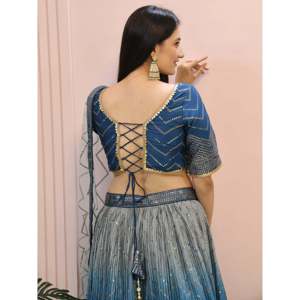 Dazzling Blue Chinon <b>Sequin</b> <b>Party</b> Wear Lehenga Choli - Product Image 4