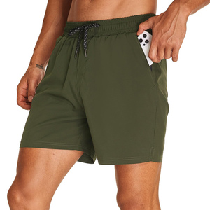 <b>Men's</b> Solid Green Quick Dry Board Shorts With Drawstring Waist And Pockets Casual Swimwear Short Length For Sale - Product Image 3