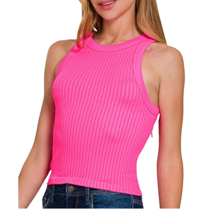 Regular Women's Solid Sporty O-Neck Tank <b>Top</b> Breathable Quick Dry Stretch Rib Knit Sleeveless Polyester Custom Colors Custom - Product Image 5