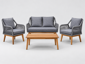 Conjunto de Sofá Moderno para Exteriores en Gris, con Estructura de Madera y Mimbre, Muebles de Patio con Cojines Impermeables y Mesa de Centro - Product Image 2